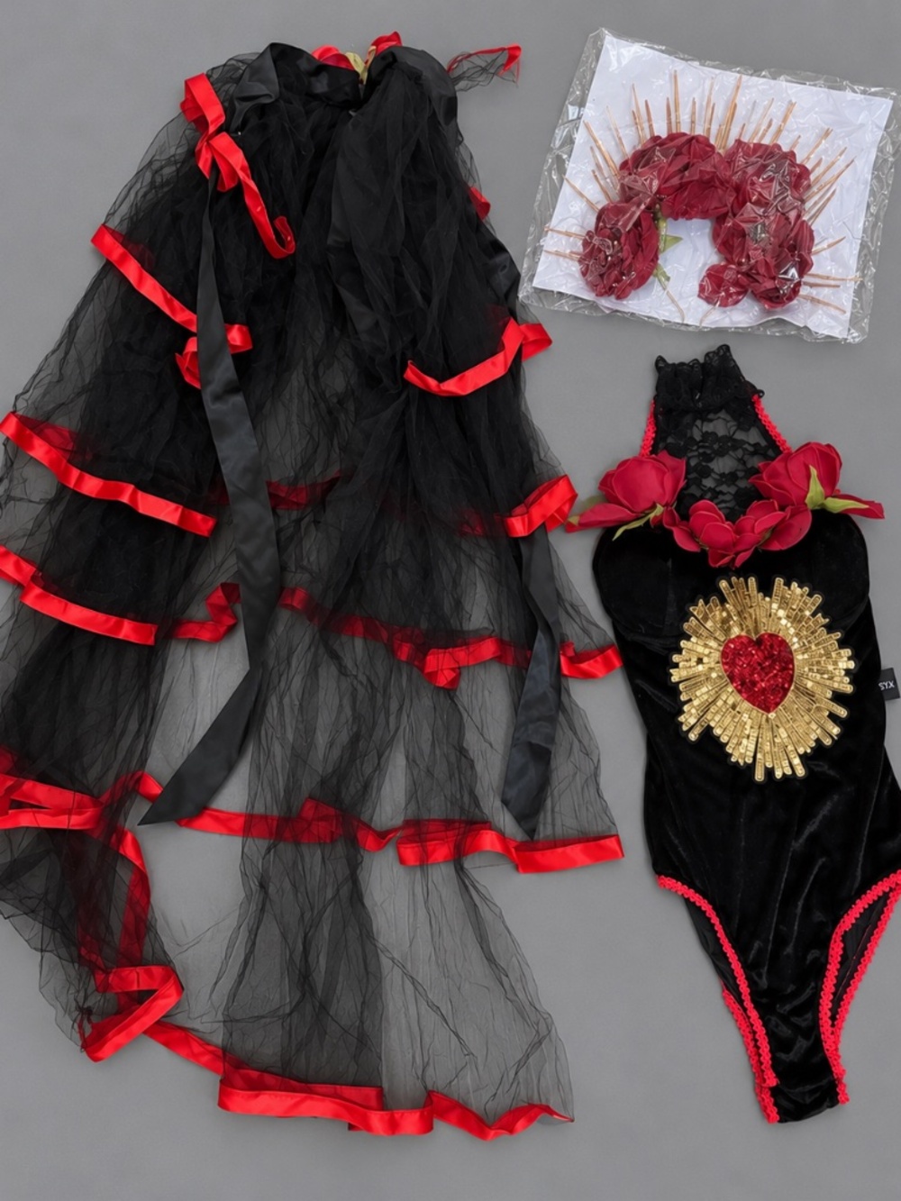Fashion Nova Black Red Rose Gothic Halloween Costume Set – XS NWT